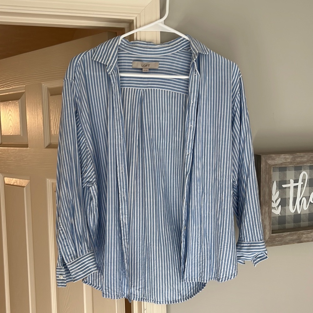 Loft Blue Striped Button Down Blouse - image 1